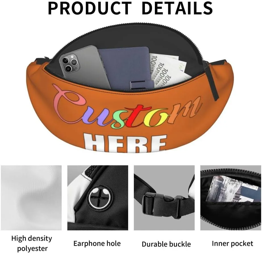 Custom Fanny Pack Waist Pack for Men Women, Personalized Adjustable Belt Bag for Travel Hiking Sports Running, Add Your Own Photo Logo Text, Chocolate