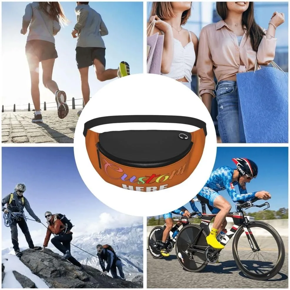 Custom Fanny Pack Waist Pack for Men Women, Personalized Adjustable Belt Bag for Travel Hiking Sports Running, Add Your Own Photo Logo Text, Chocolate
