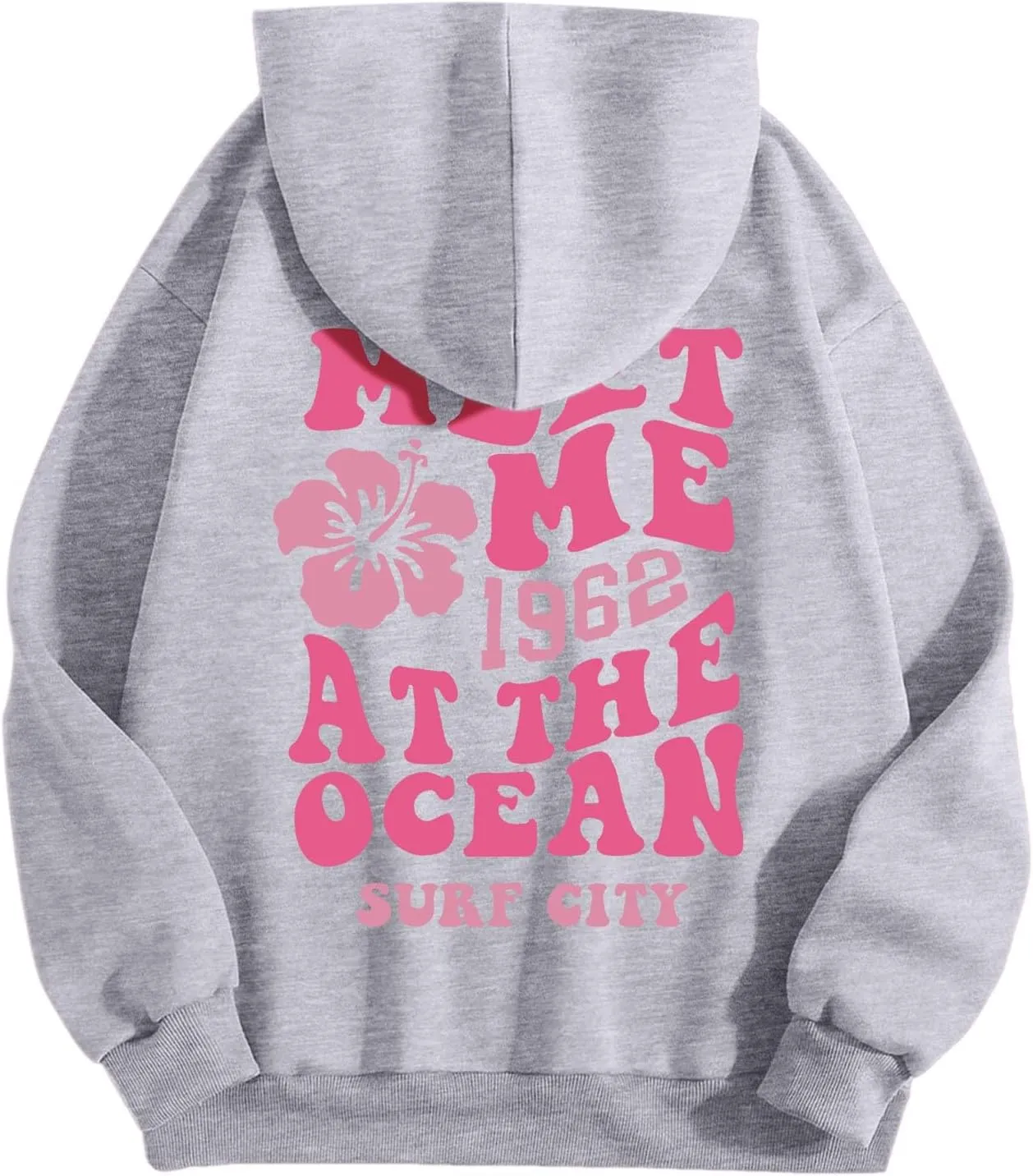 Cute Hoodies Womens Pink Graphic Oversized Hoodies Letter Print Casual Long Sleeve Drawstring Pullover Tops