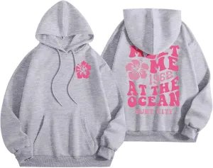 Cute Hoodies Womens Pink Graphic Oversized Hoodies Letter Print Casual Long Sleeve Drawstring Pullover Tops