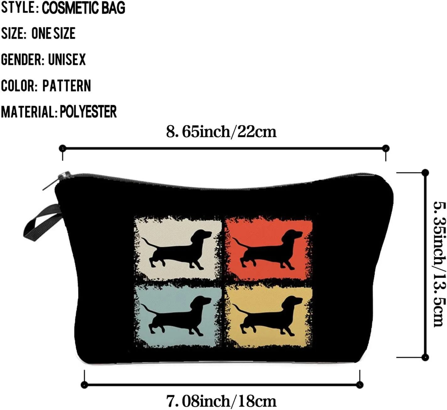 Dachshund Dog Cosmetic Bag Cute Small Puppy Makeup Bag Travel Toiletry Zipper Pouch Dachshund Present for Dog Lovers Dachshund Mom Women Friends