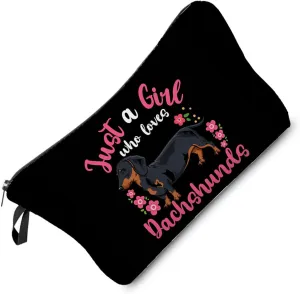 Dachshund Dog Makeup Bag Cute Small Makeup Organizer Bag Travel Toiletry Zipper Pouch Dachshund Gifts Just Love Dachshund Cosmetic Bag for Women Dachshund Lovers