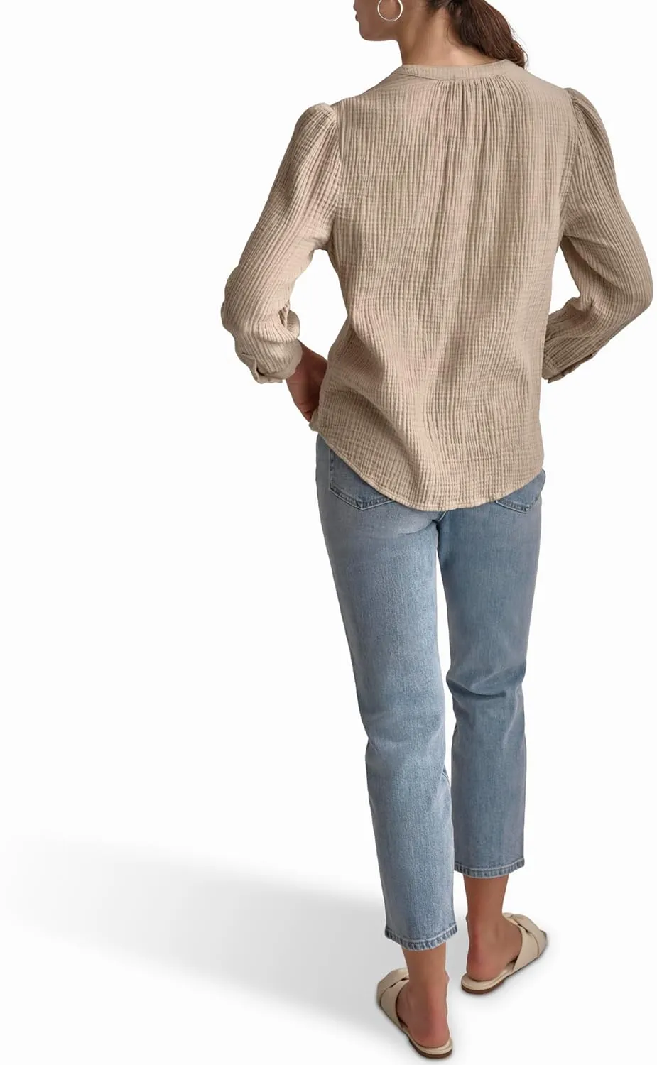 DKNY Women's Comfy Crew Neck Button Casual