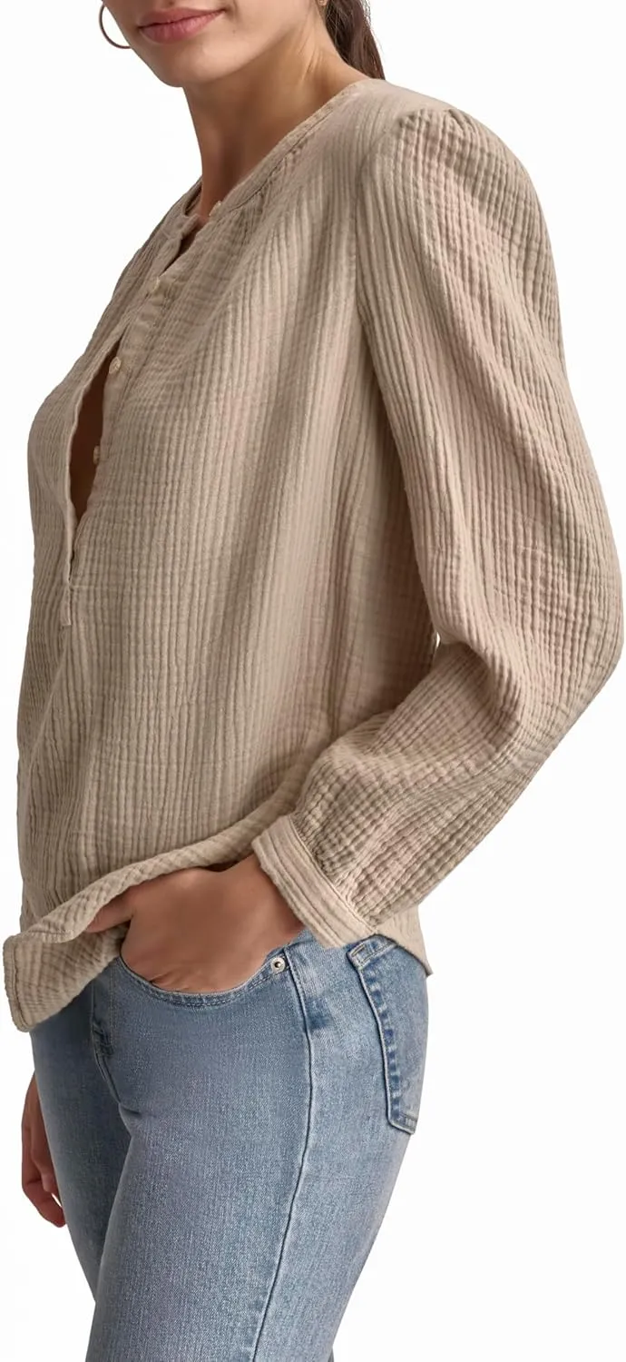 DKNY Women's Comfy Crew Neck Button Casual