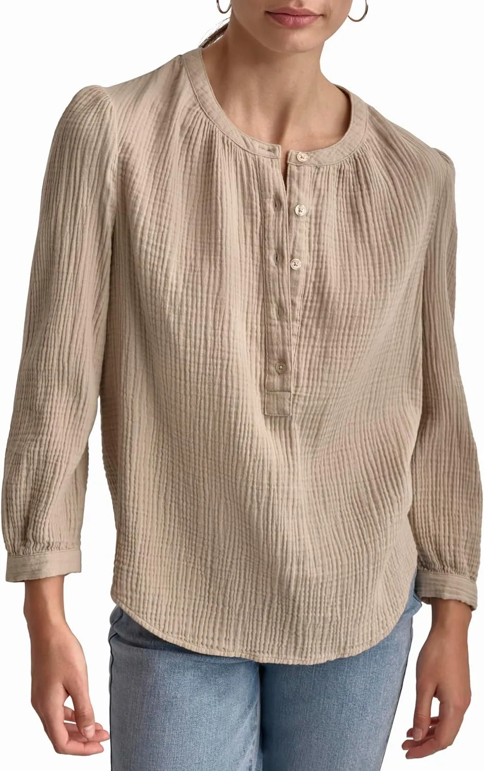 DKNY Women's Comfy Crew Neck Button Casual