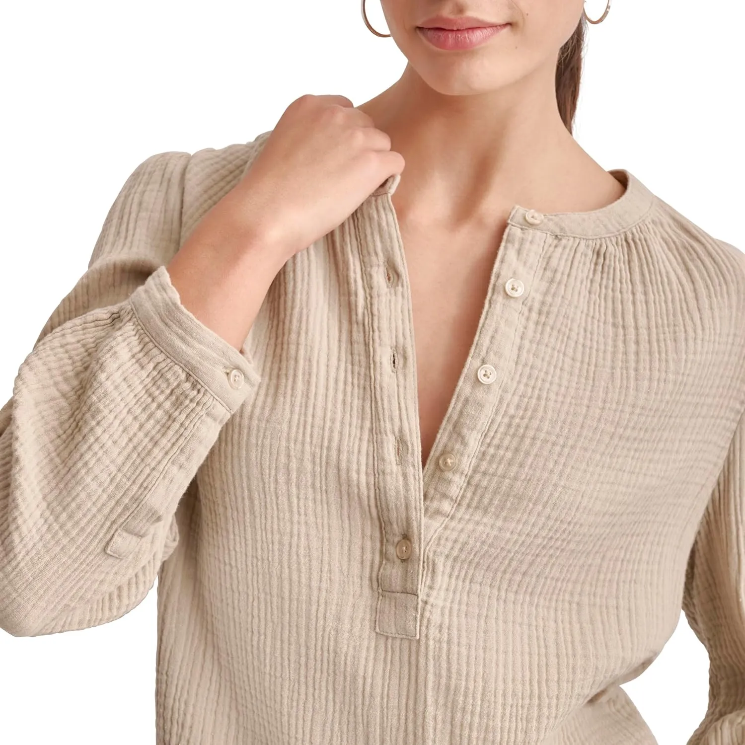 DKNY Women's Comfy Crew Neck Button Casual