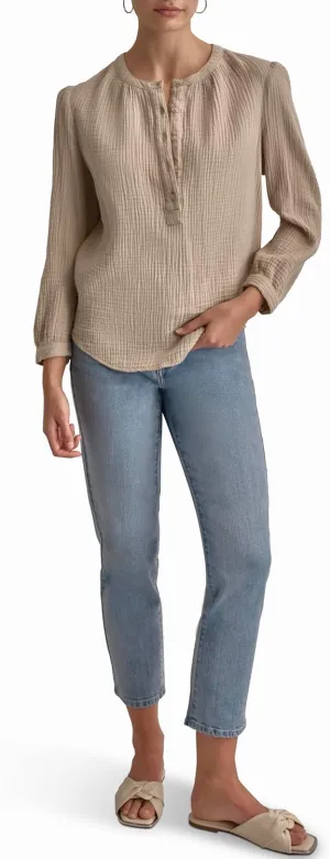 DKNY Women's Comfy Crew Neck Button Casual