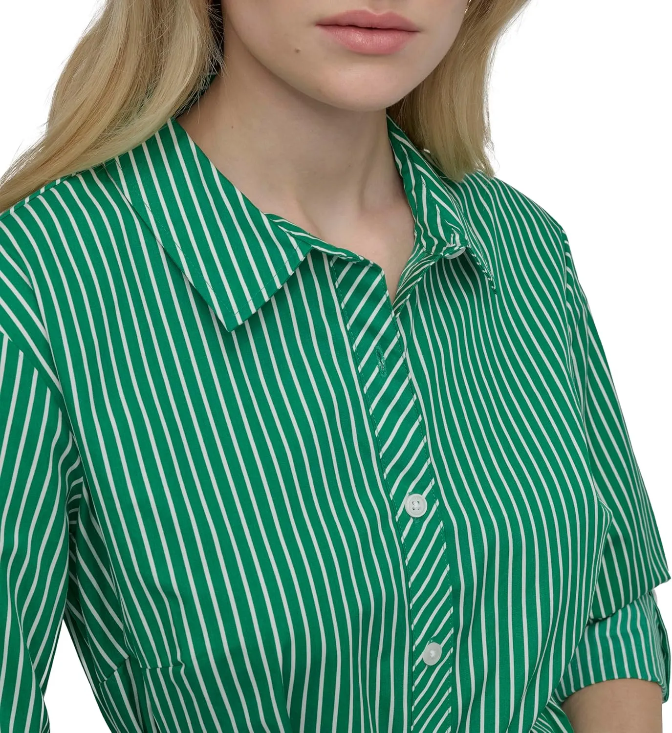 DKNY Women's Long Sleeve Collared Tie Fit & Flare Mini Dress