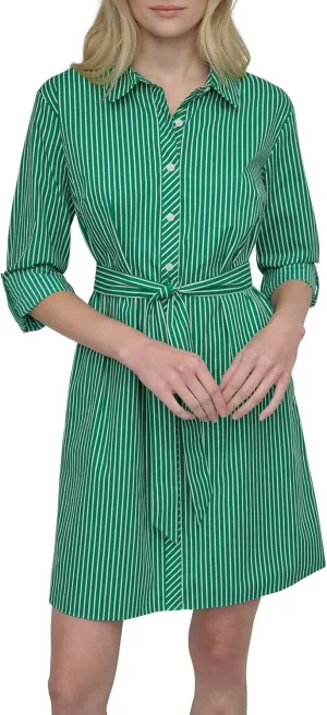 DKNY Women's Long Sleeve Collared Tie Fit & Flare Mini Dress