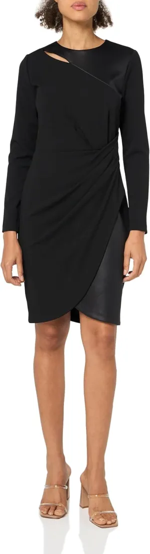 DKNY womens Mix Media One Shoulder Cut Out Long Sleeve Dress