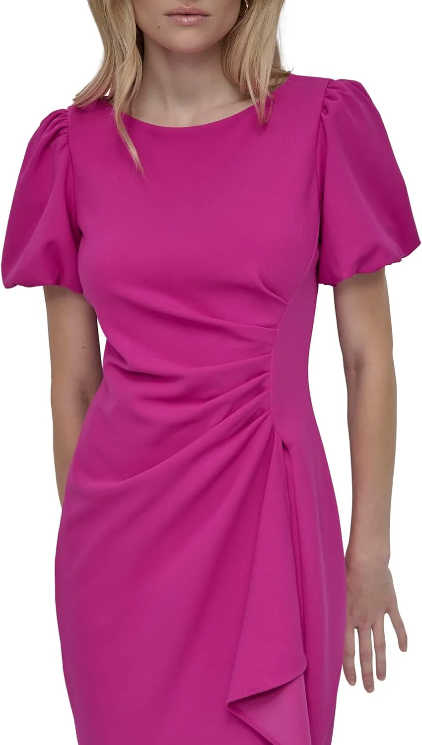 DKNY Women's Short Sleeve Boat Neck Side Ruched Dress