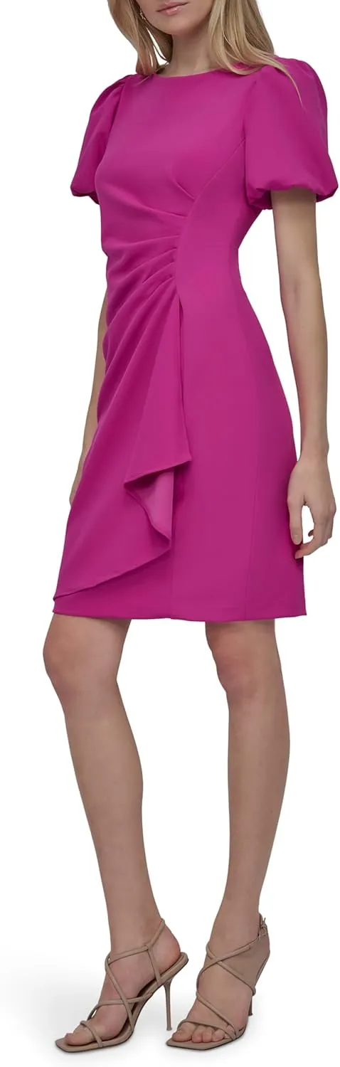 DKNY Women's Short Sleeve Boat Neck Side Ruched Dress