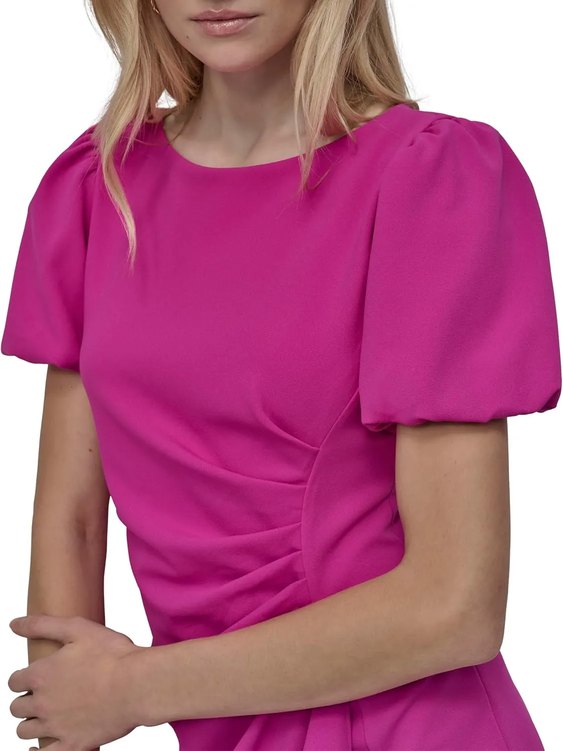 DKNY Women's Short Sleeve Boat Neck Side Ruched Dress