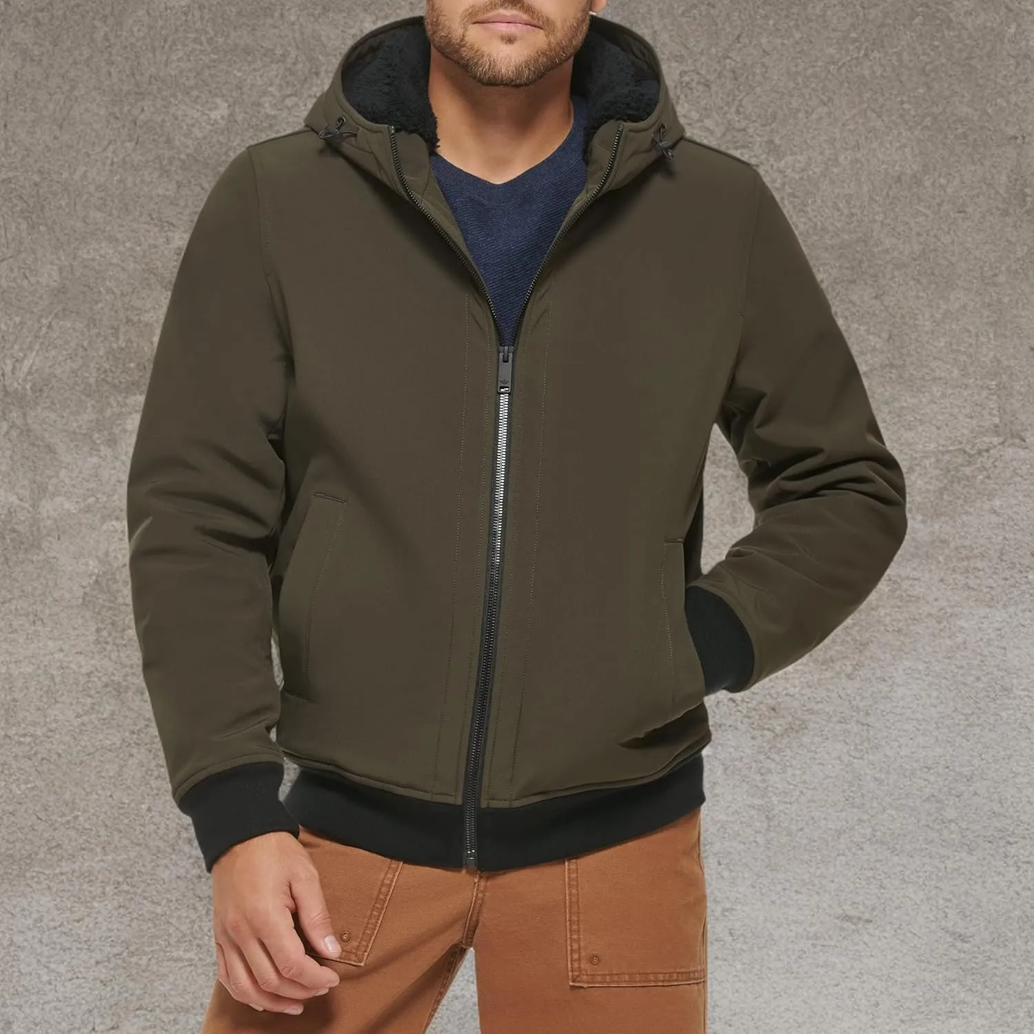 Dockers Men's Softshell Sherpa Lined Bomber Jacket