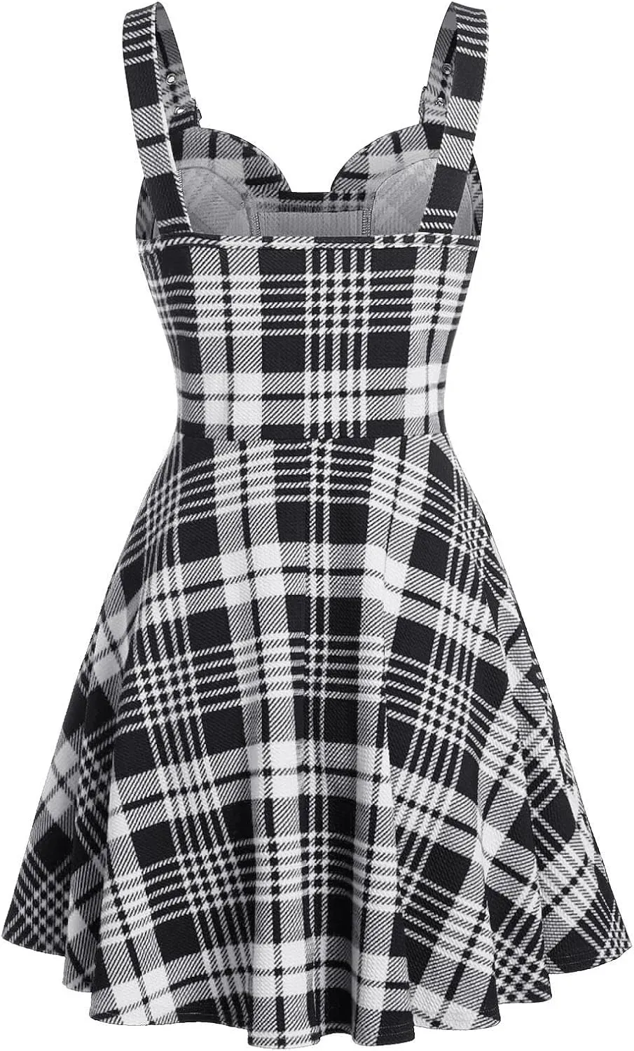 DRESSFO Women's Gothic Dress Plaid Print Lace-up Front Buckle Strap Dress Retro Empire Waist Dress Vintage 1950s Dresses