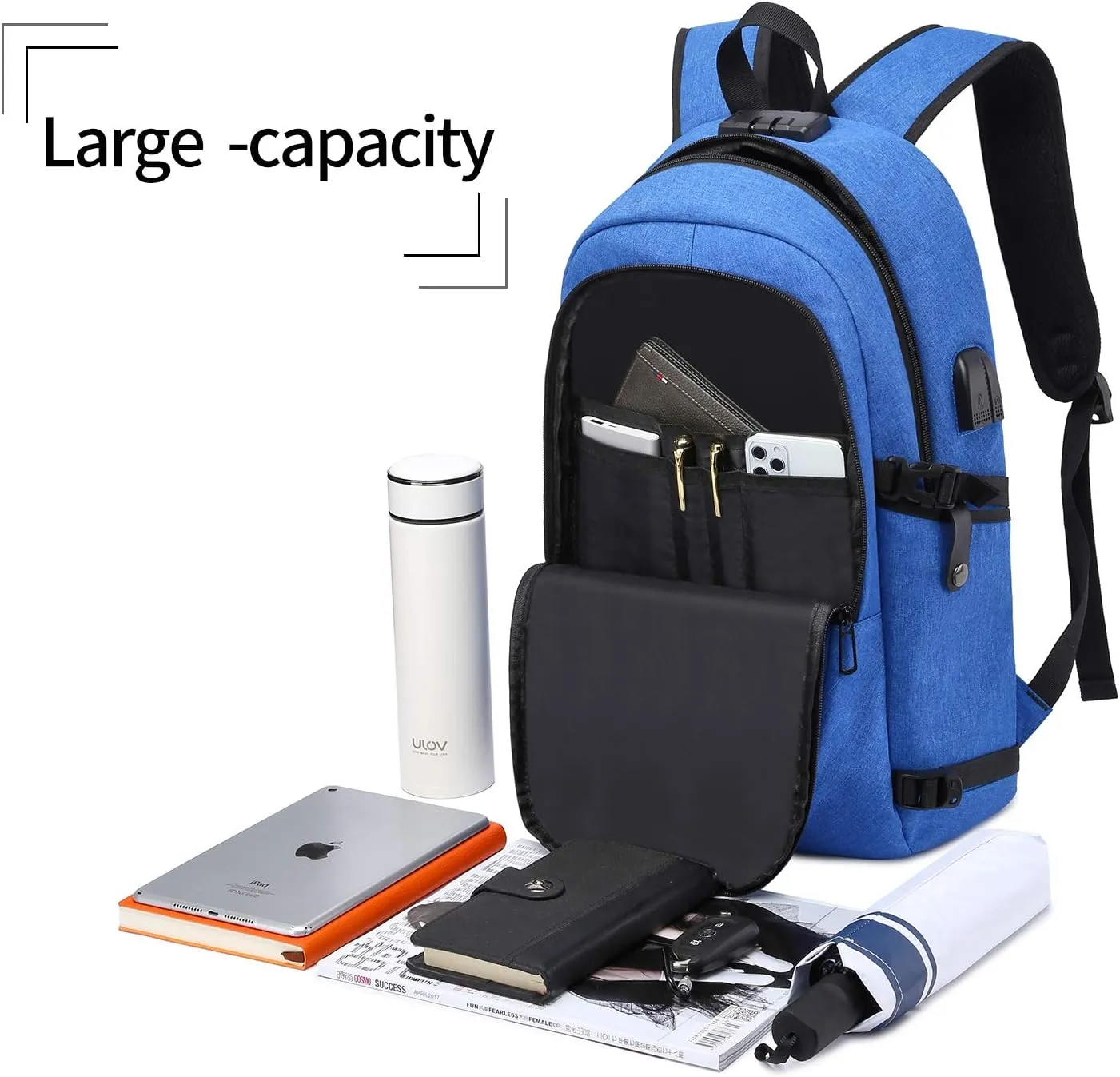 Durable Laptop Backpack Water Resistant Anti-Theft Bag with USB Charging Port and Lock, Slim Computer Business Backpacks for Women Men Fit 15.6 Inch Laptops