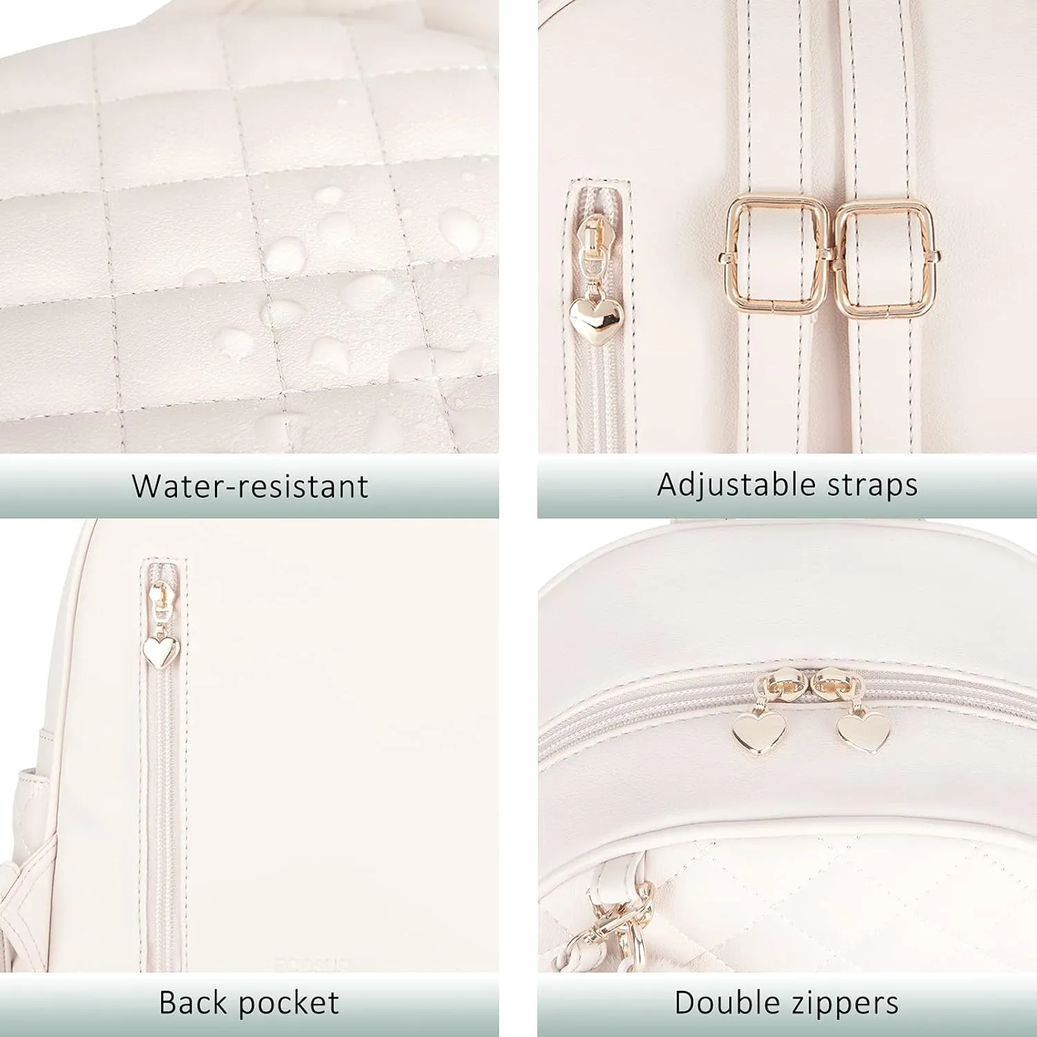 ECOSUSI Mini Backpack for Women Leather Small Backpack Purse for Ladies Cute Pom Bookbag Travel Shoulder Bag with Charm Tassel Beige