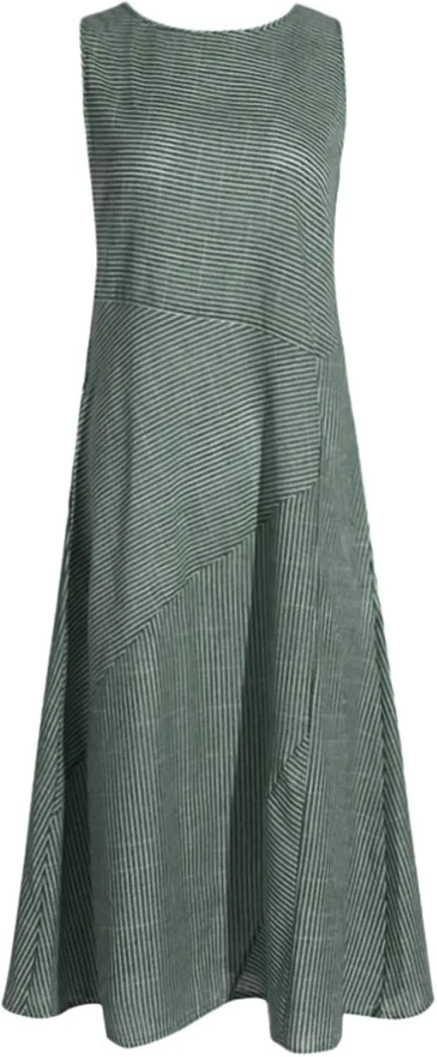 Eduavar Summer Dresses for Women 2024, Linen Dresses for Women 2024Italy Cotton Linen Dress Crewneck Sleeveless Flowy Dress