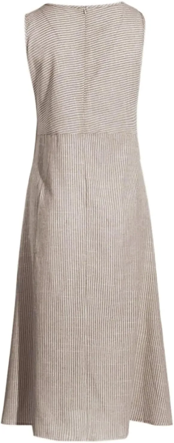 Eduavar Summer Dresses for Women 2024, Linen Dresses for Women 2024Italy Cotton Linen Dress Crewneck Sleeveless Flowy Dress