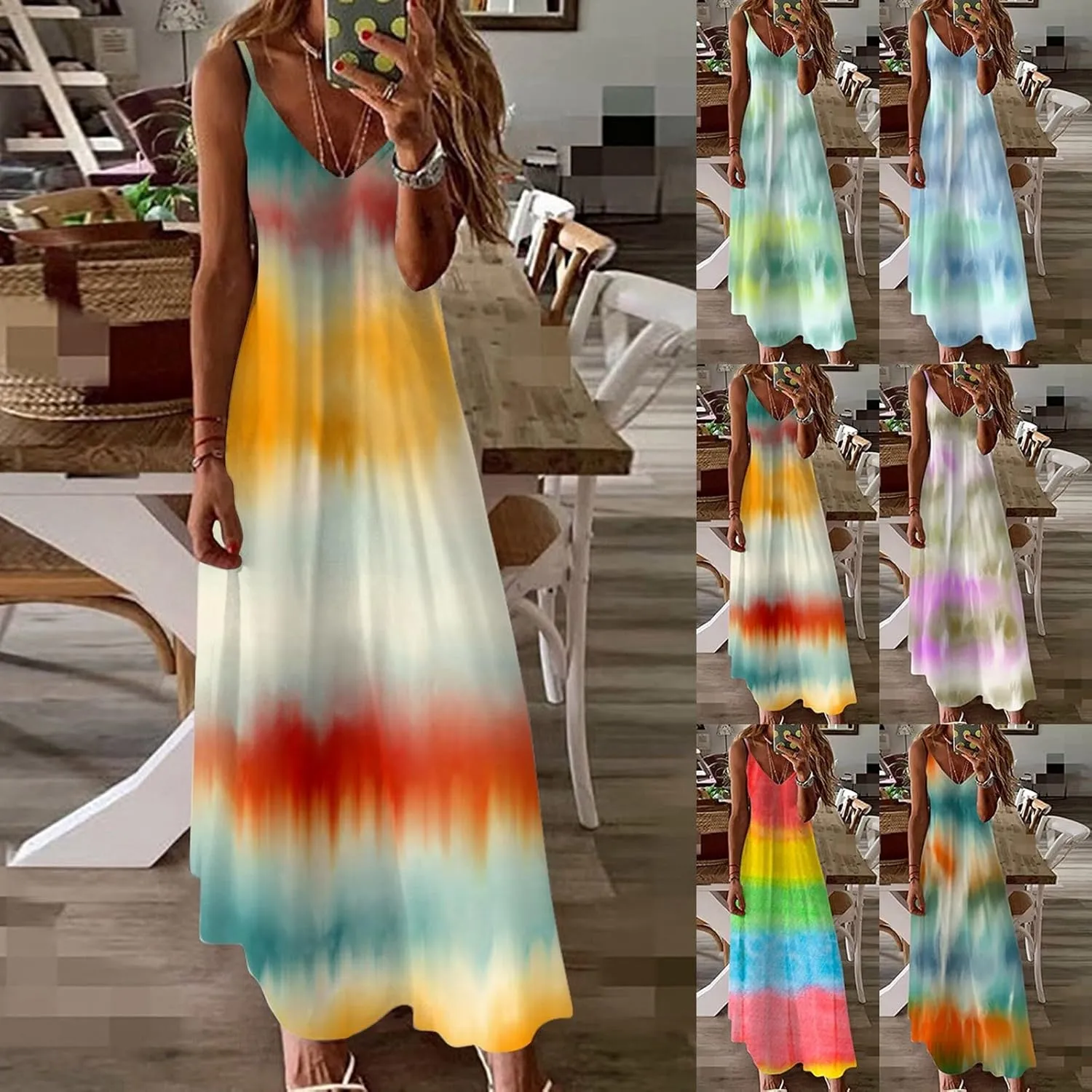 Eduavar Summer Dresses for Women, Maxi Dresses for Women 2024 Cute Floral Print Sleeveless V Neck Long Dress Beach Dress