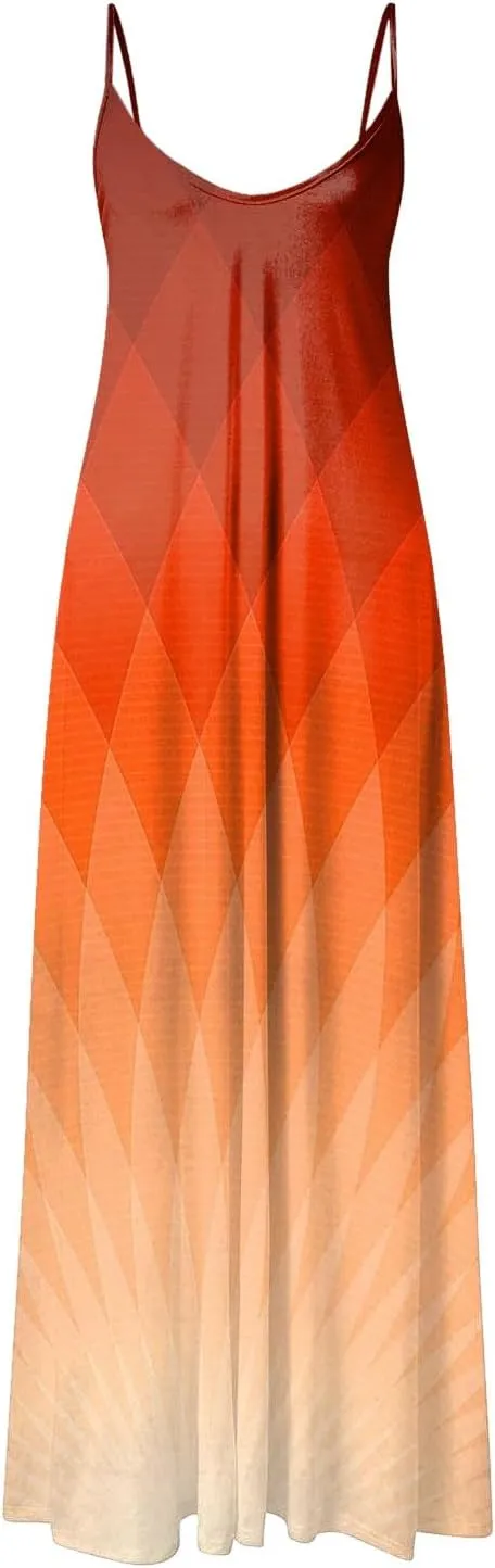 Eduavar Summer Dresses for Women, Maxi Dresses for Women 2024 Cute Floral Print Sleeveless V Neck Long Dress Beach Dress