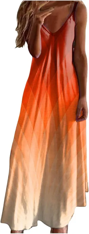 Eduavar Summer Dresses for Women, Maxi Dresses for Women 2024 Cute Floral Print Sleeveless V Neck Long Dress Beach Dress