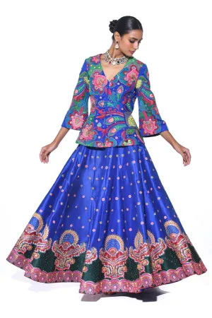 Electric Blue Embroideered Peplum Top , Lehenga Set