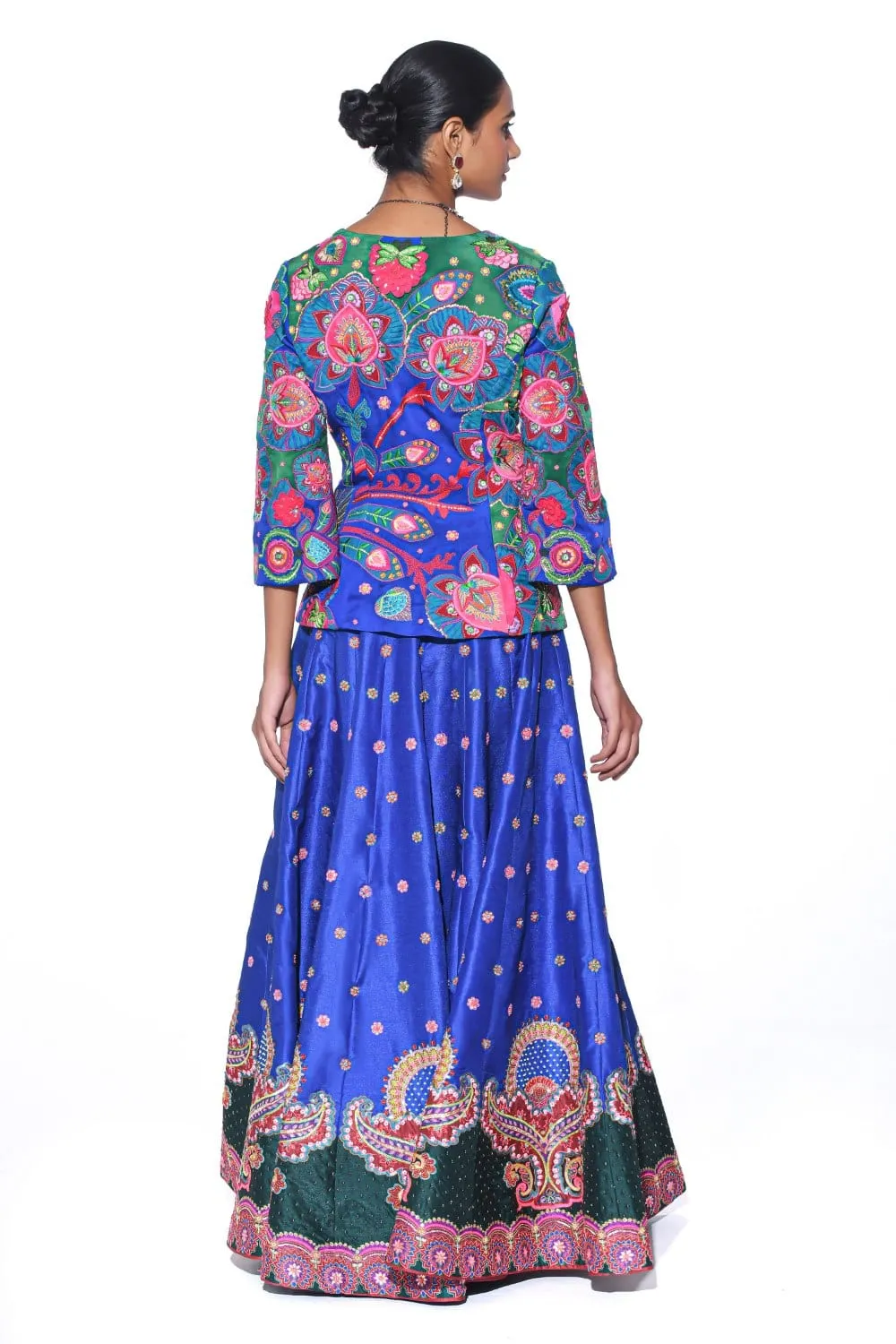 Electric Blue Embroideered Peplum Top , Lehenga Set
