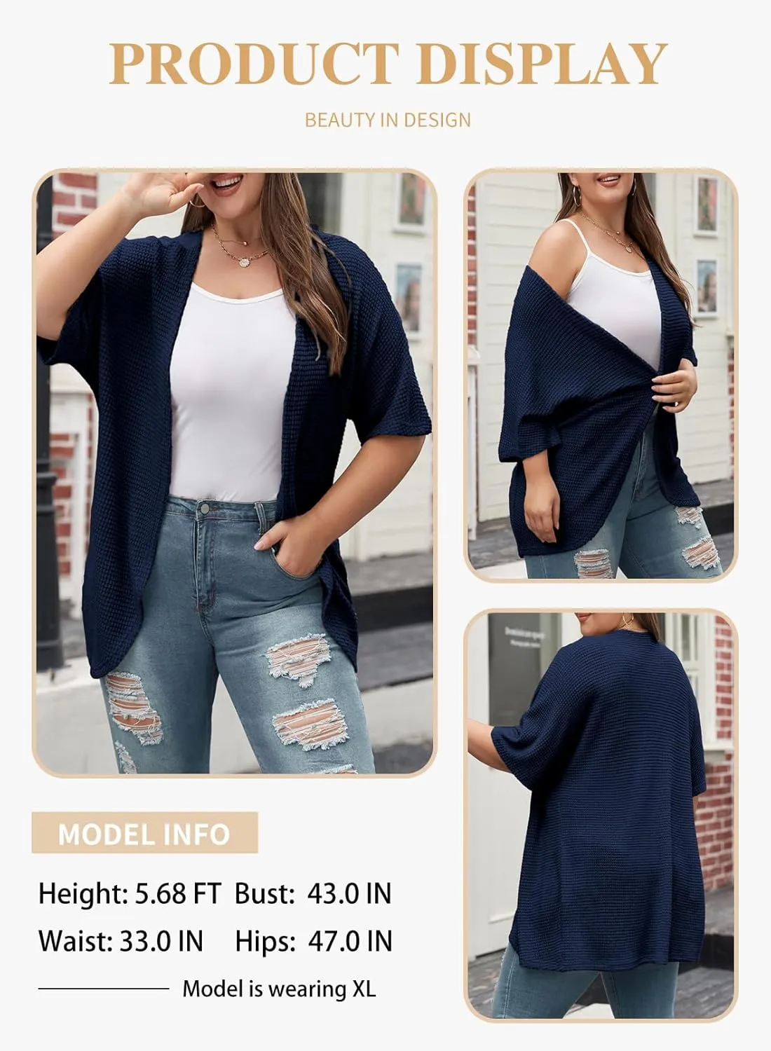 Eytino Womens Plus Size Cardigan Casual Short Sleeve Waffle Knit Kimono Open Front Tops(1X-5X)