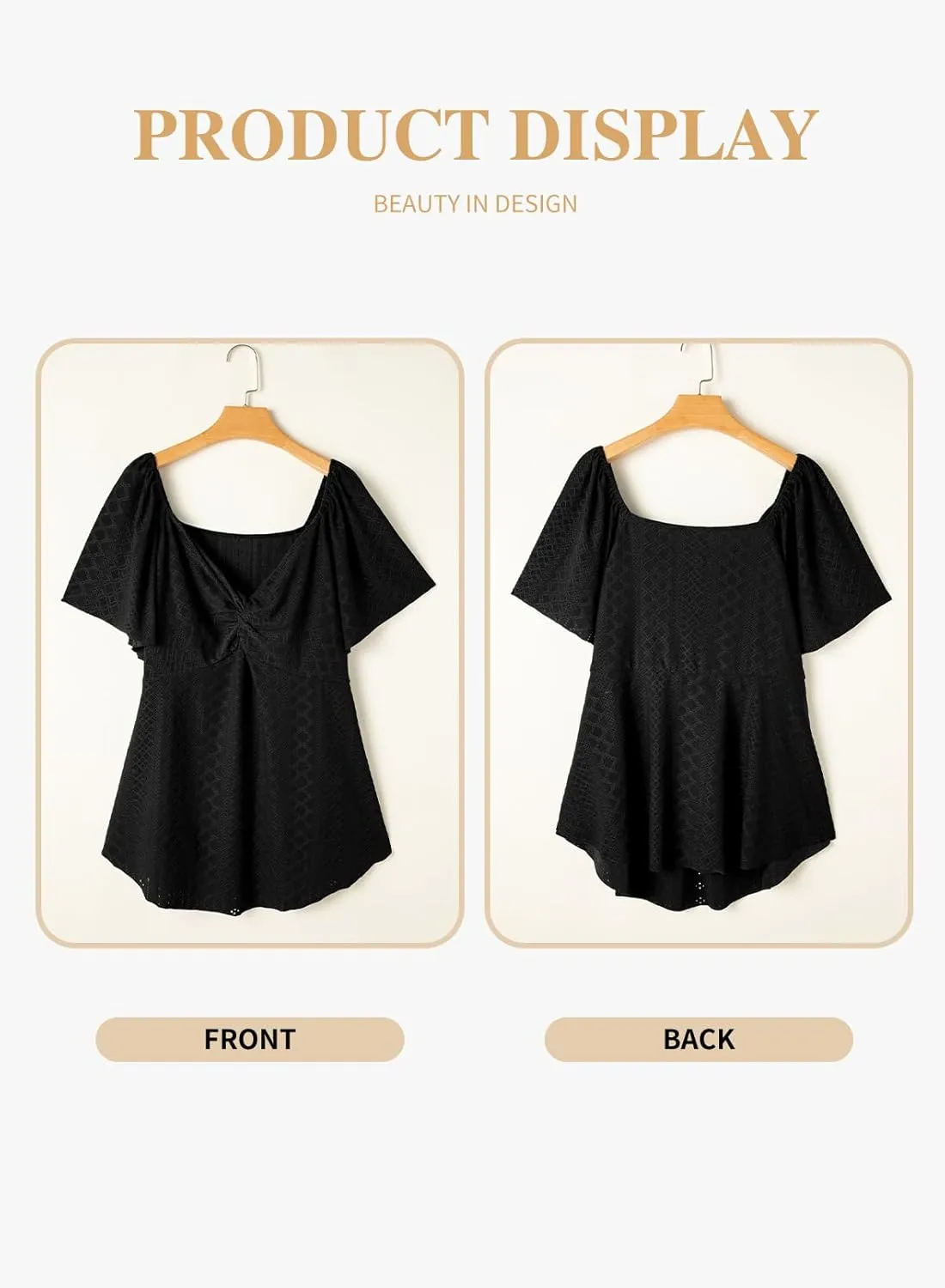 Eytino Womens Plus Size Tops Twist Front V Neck Short Sleeve Eyelet Embroidery Summer Loose Blouse Shirts(1X-5X)