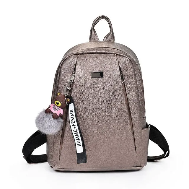 Fashion Gold Leather Backpack Women Black Vintage Large Bag For Female