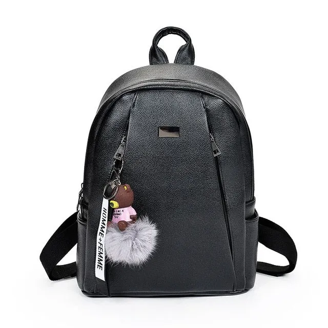 Fashion Gold Leather Backpack Women Black Vintage Large Bag For Female