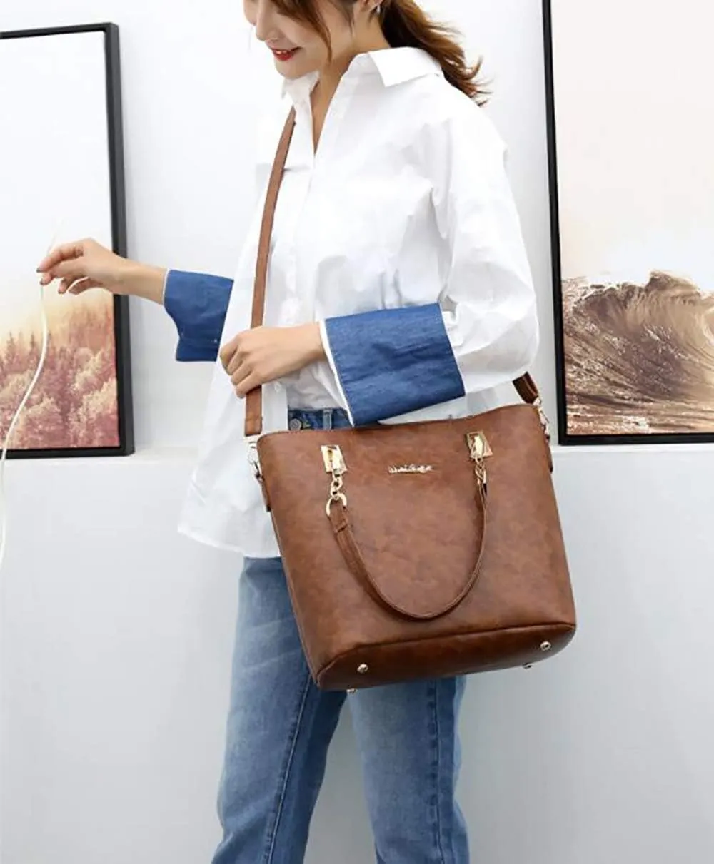 Fashion Shouler Bag 6 Pcs Set Pu Leather Women Tote Handbag Crossbody Bag Satchel Clutch Purses With Large Capacity