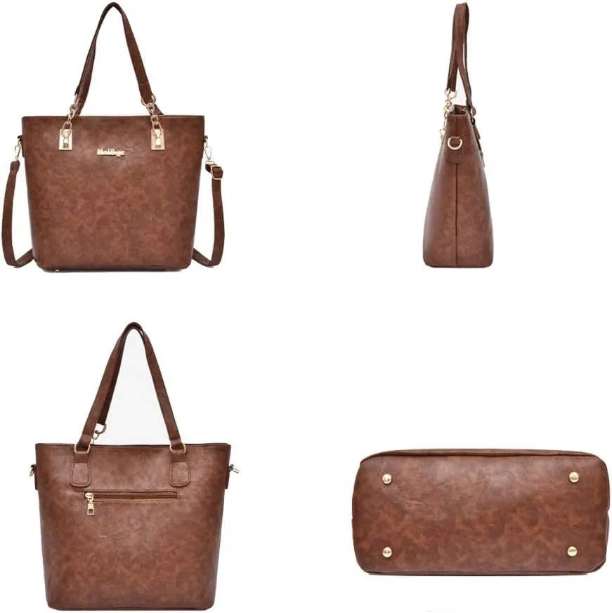 Fashion Shouler Bag 6 Pcs Set Pu Leather Women Tote Handbag Crossbody Bag Satchel Clutch Purses With Large Capacity