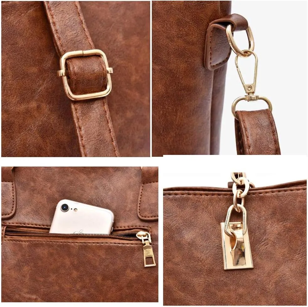 Fashion Shouler Bag 6 Pcs Set Pu Leather Women Tote Handbag Crossbody Bag Satchel Clutch Purses With Large Capacity