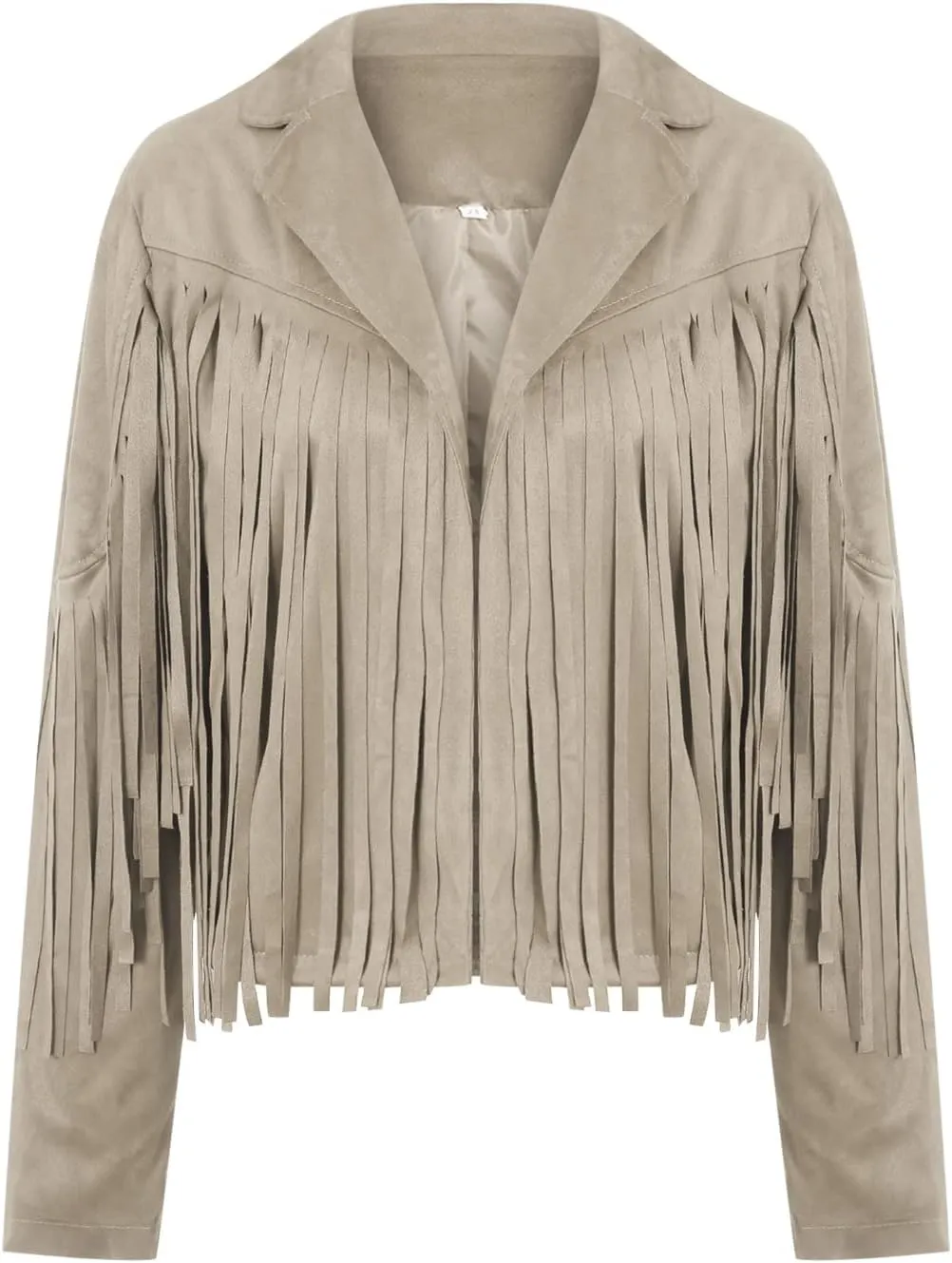 Faux Suede Tassel Jacket Womens Vintage Lapel Long Sleeve Fringe Cropped Cardigan Outwears