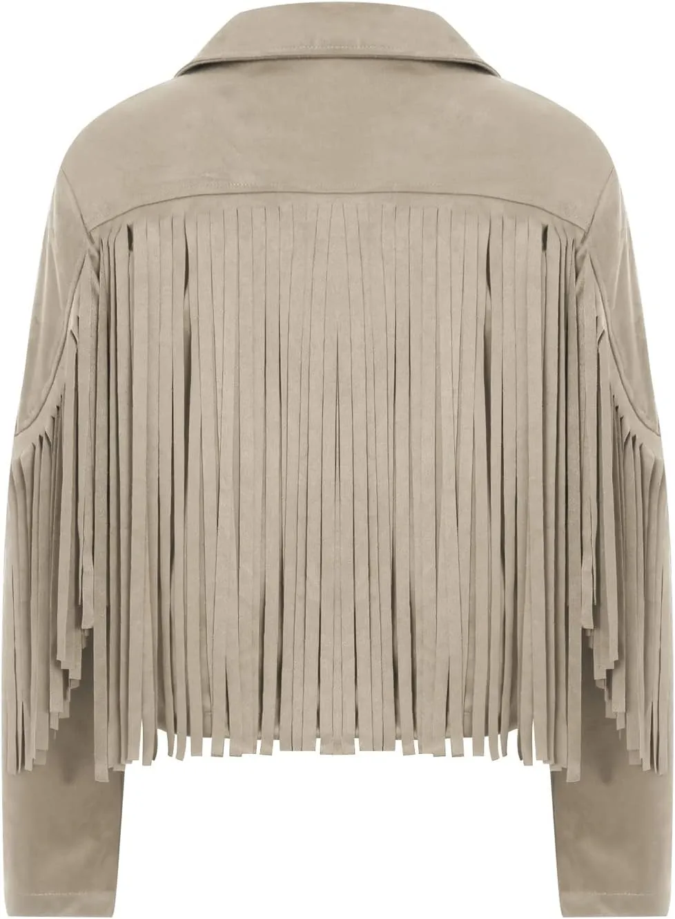 Faux Suede Tassel Jacket Womens Vintage Lapel Long Sleeve Fringe Cropped Cardigan Outwears