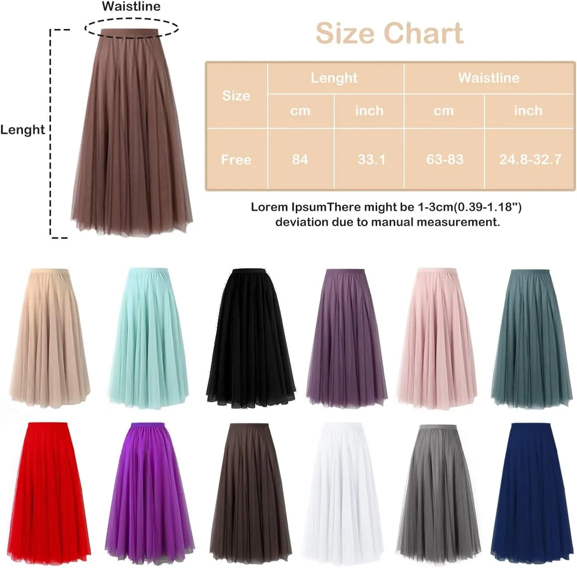 FEOYA Women Tutu Tulle Skirt A-Line Fairy Pleated Elastic Waist Maxi Midi Tea Length Party Evening Summer Casual Skirt