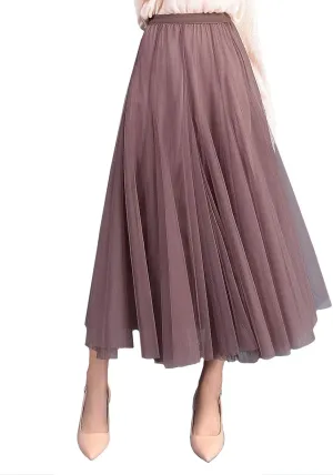 FEOYA Women Tutu Tulle Skirt A-Line Fairy Pleated Elastic Waist Maxi Midi Tea Length Party Evening Summer Casual Skirt