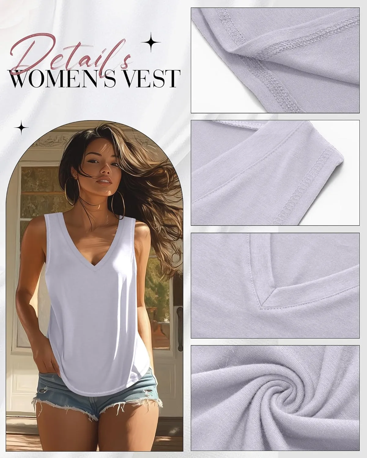 Ficerd 3 Pack Women's Tank Top 2025 Deep V Neck Summer Sleeveless Shirts Cotton Loose Fit Tops Casual Basic Workout Tunic