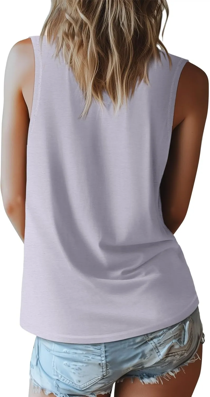 Ficerd 3 Pack Women's Tank Top 2025 Deep V Neck Summer Sleeveless Shirts Cotton Loose Fit Tops Casual Basic Workout Tunic