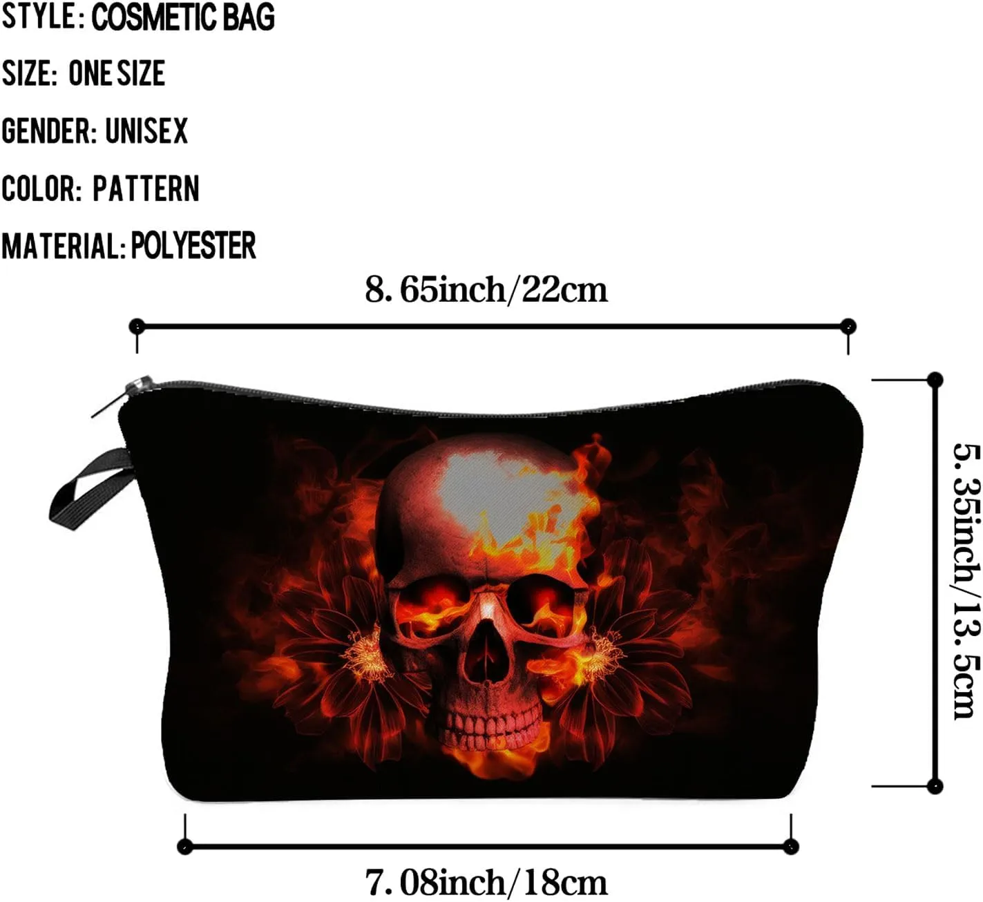 Fire Skull Gift Makeup Bag Cute Small Makeup Organizer Bag Travel Toiletry Zipper Pouch Gothic Skull Skeleton Gifts Fire Skull Cosmetic Bag for Women Girls Friends
