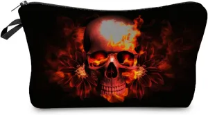 Fire Skull Gift Makeup Bag Cute Small Makeup Organizer Bag Travel Toiletry Zipper Pouch Gothic Skull Skeleton Gifts Fire Skull Cosmetic Bag for Women Girls Friends
