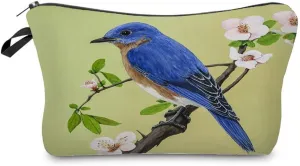 Floral Bird Makeup Bag Cute Small Makeup Organizer Bag Travel Toiletry Zipper Pouch Bird Gifts for Bird Lover Floral Bird Cosmetic Bag for Women Girls Friends