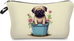 Floral Pug Makeup Bag Cute Small Organizer Zipper Pouch Floral Pug Cosmetic Bag Birthday Present for Women Friends -2
