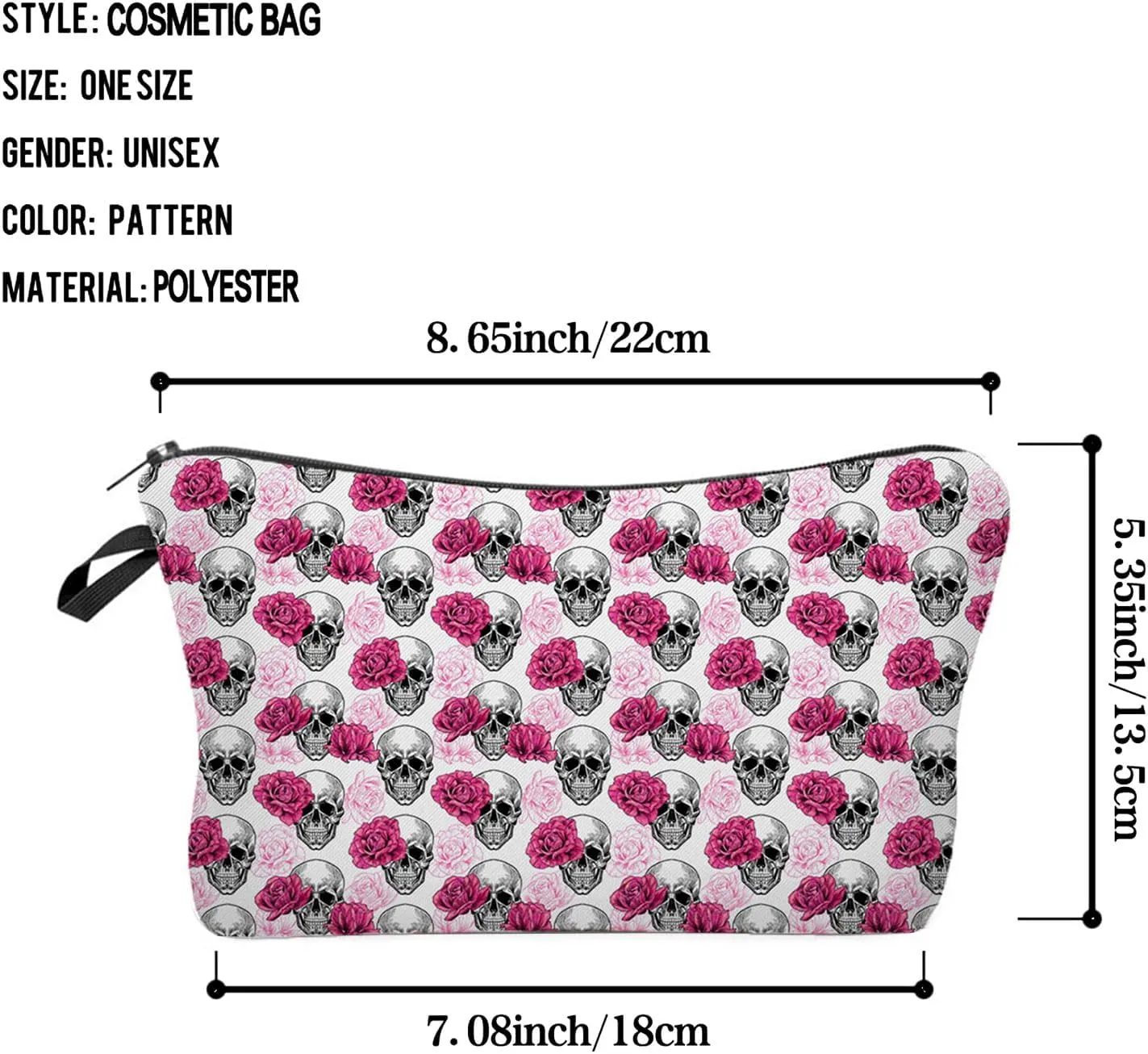 Floral Skull Cosmetic Bag Cute Small Makeup Bag Travel Toiletry Organizer Zipper Pouch Pink Floral Skull Halloween Birthday Present for Women Friends