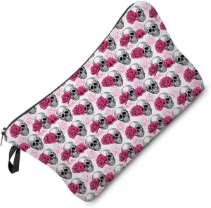 Floral Skull Cosmetic Bag Cute Small Makeup Bag Travel Toiletry Organizer Zipper Pouch Pink Floral Skull Halloween Birthday Present for Women Friends