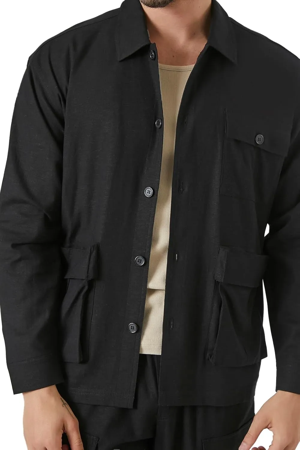 Forever 21 Men's Long-Sleeve Cargo Shacket
