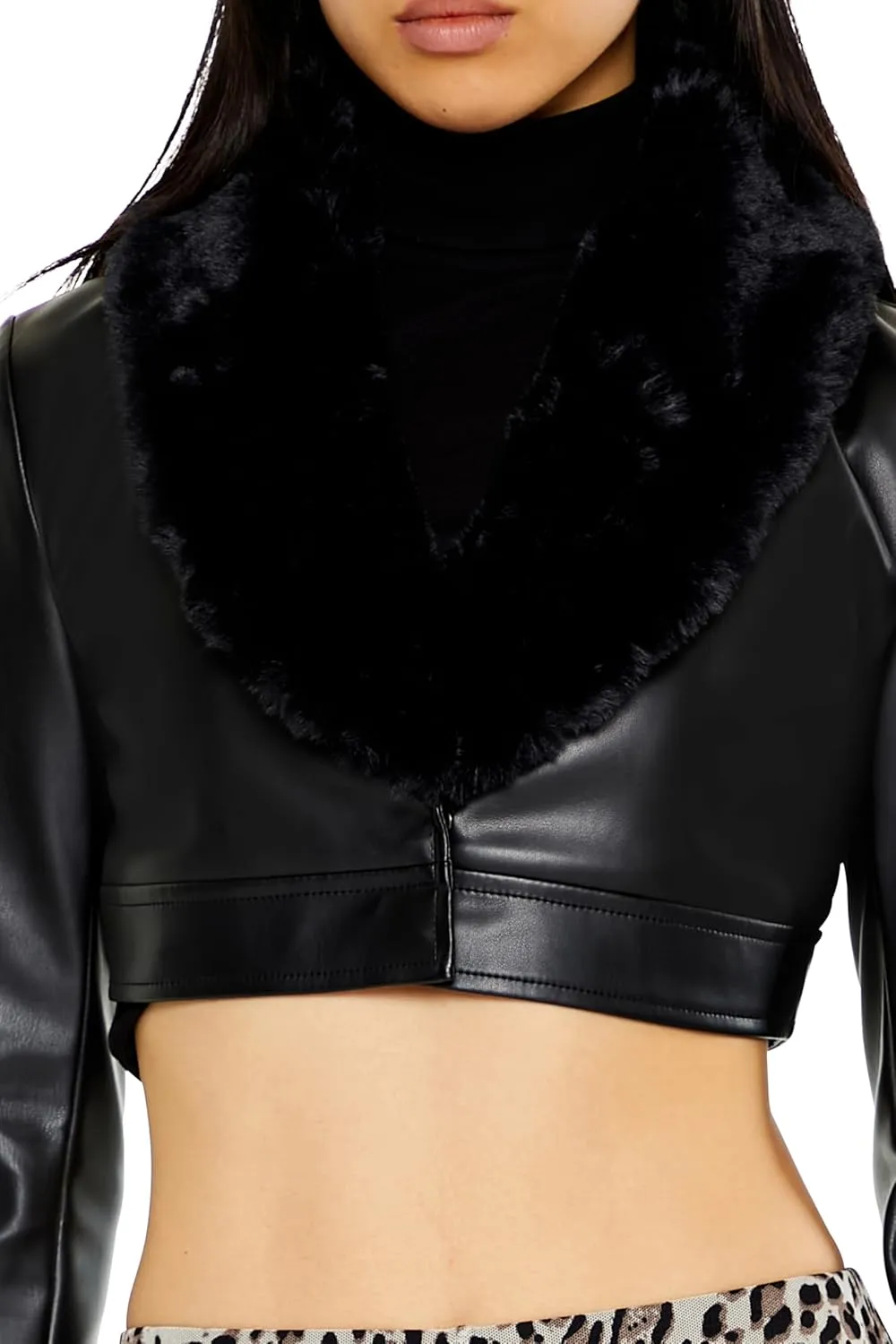 Forever 21 Women's Faux Leather & Fur Cropped Jacket