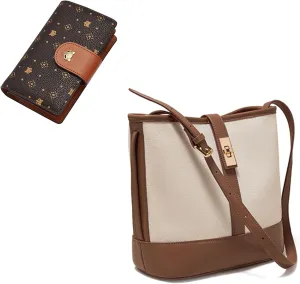 FOXLOVER Fabric Bucket Crossbody Bags and Blocking Bifold Wallets for Women